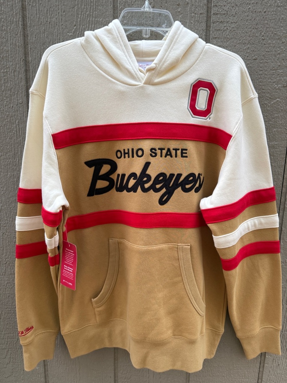 Ohio State Buckeyes Hooded Pullover Sweatshirt - Cream & Tan with Red Trim L